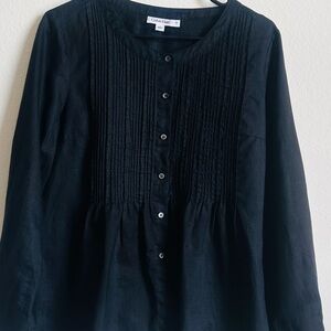 Croft & Barrow Black Pleated Button-Up Blouse